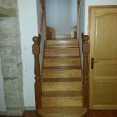 Kenwood Turned Southern Yellow Pine Winder Staircase with Oak Bottom Posts
